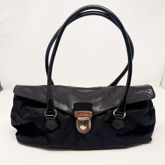 Prada Black Nylon Tessuto Easy Shoulder Bag Vintage Y2K Buckle Silver - Picture 1 of 15